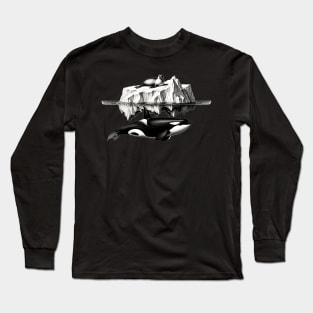 Icy Pursuit: Orca and Seal in Nature's Dance Long Sleeve T-Shirt